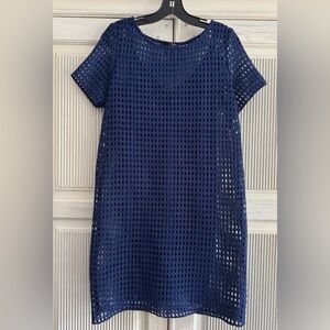 AQUA, Bloomingdales Navy Blue Crochet Dress Lined, Large
